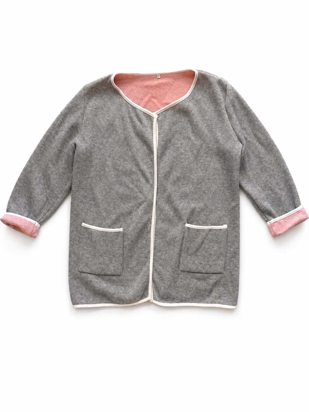 Reversible Gray & Pink Women's Open-Front Cardigan